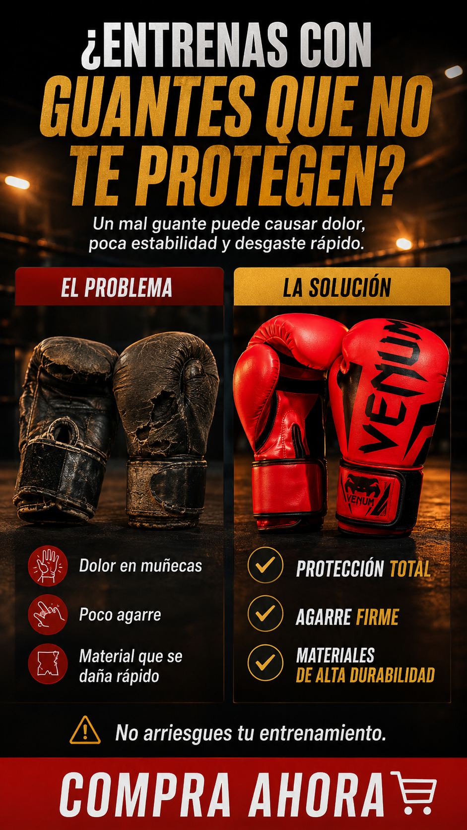 Comparacion de guantes que no protegen frente a guantes Venum