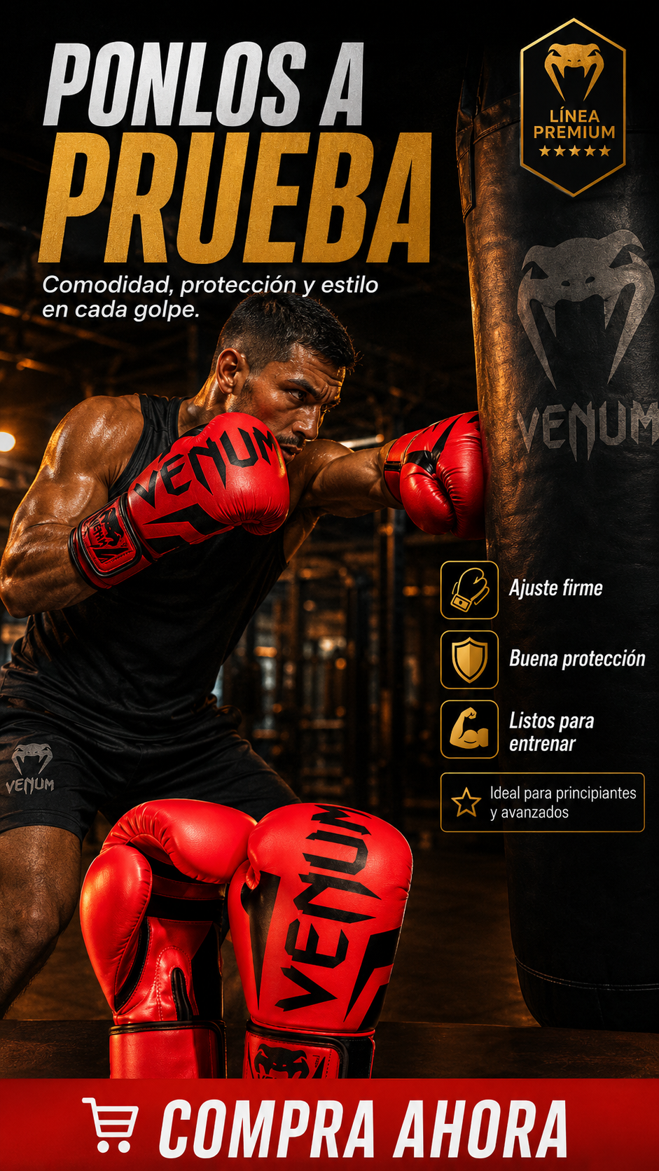 Guantes Venum puestos a prueba en saco de boxeo